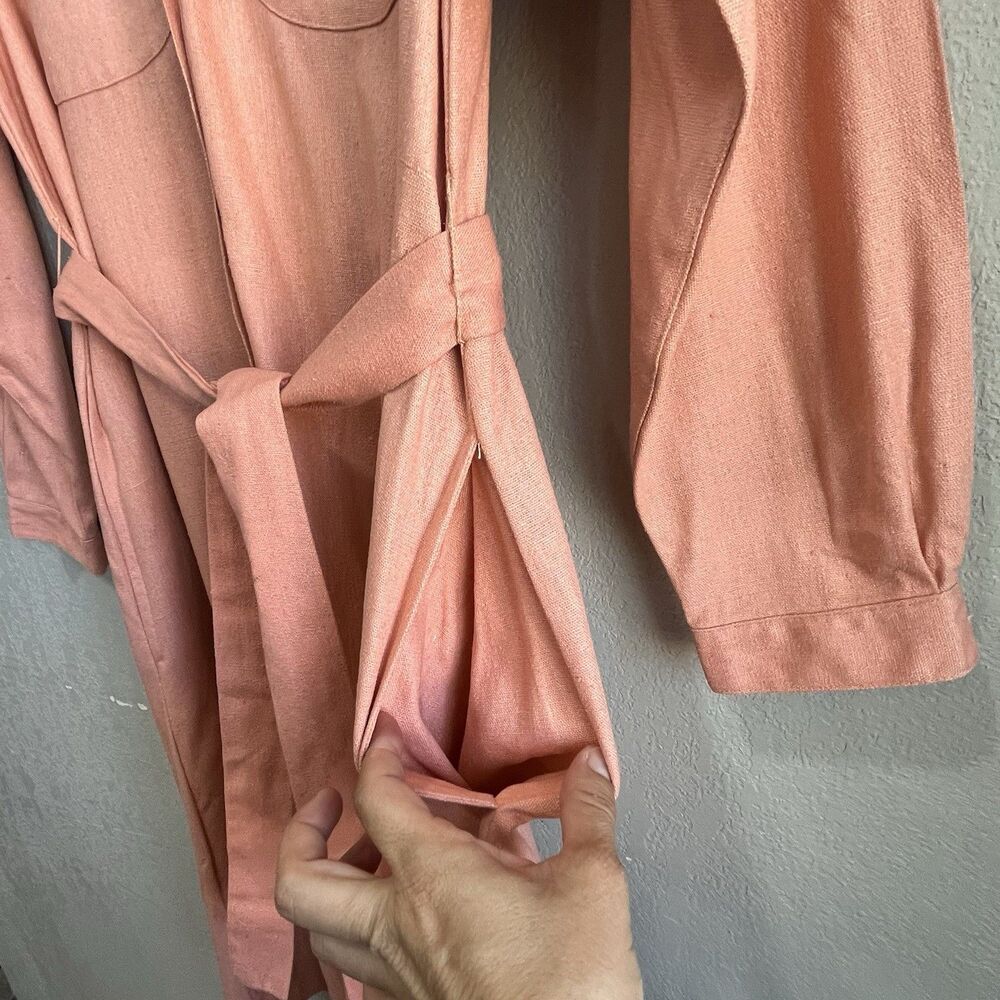 100% Silk Textured Midi Dress     Peach Blush Belted Pockets Size 8 - Picture 6 of 13